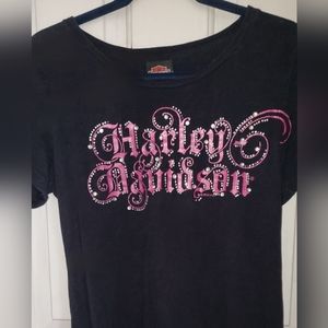 Harley Davidson Pink Rhinestone Women's Shirt Size L